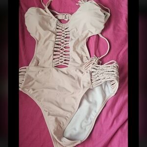 NWT swim by Roma One Piece Swimsuit Lace Up strappy L Flounce Top